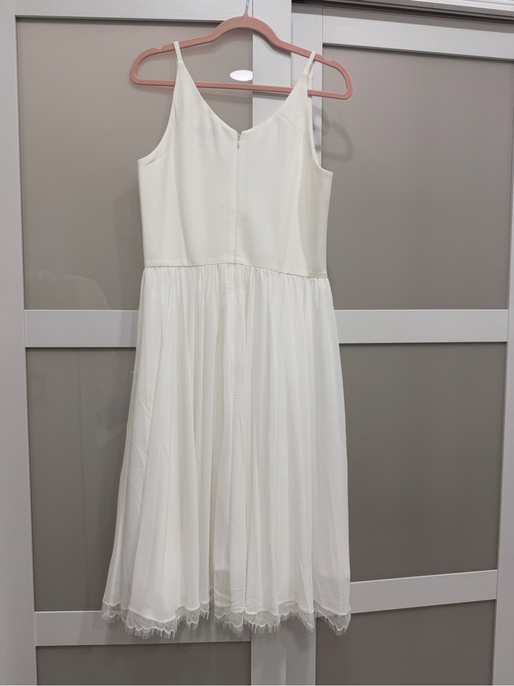 Dress the Population Ivory Chiffon Midi Dress with Lace Trim